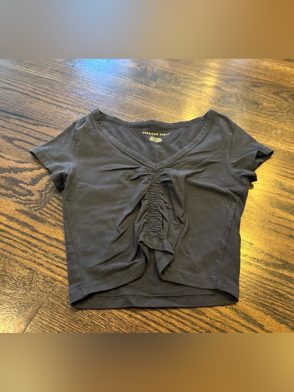 American Eagle Outfitters Charcoal  Ruched V-Neck Crop Top